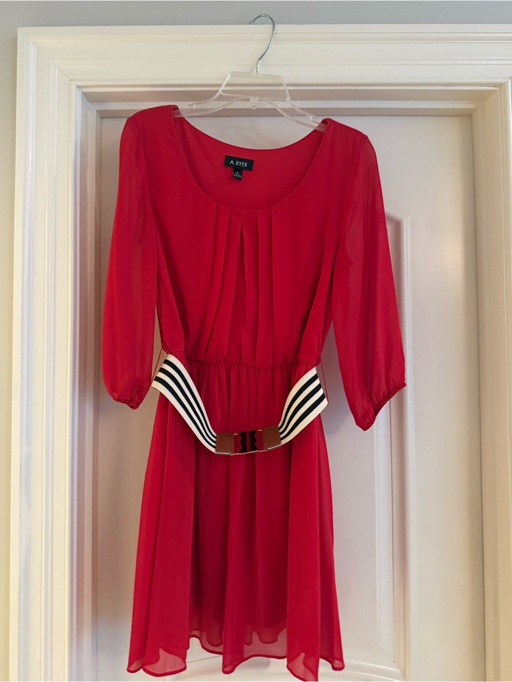 A. BYER red dress with removable striped belt - Picture 2 of 4